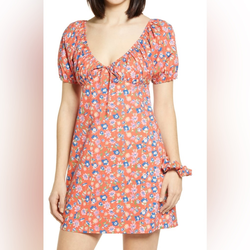 Wayf Cruz Floral Mini Dress Orange